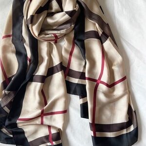 Scarf, Beige Red Scarf, Large Silk Summer Shawl, Soft Wrap, Women Accessories